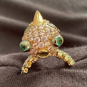 Brilliante' 14k gold enhanced Sterling Silver 925 Puffer Fish Ring.